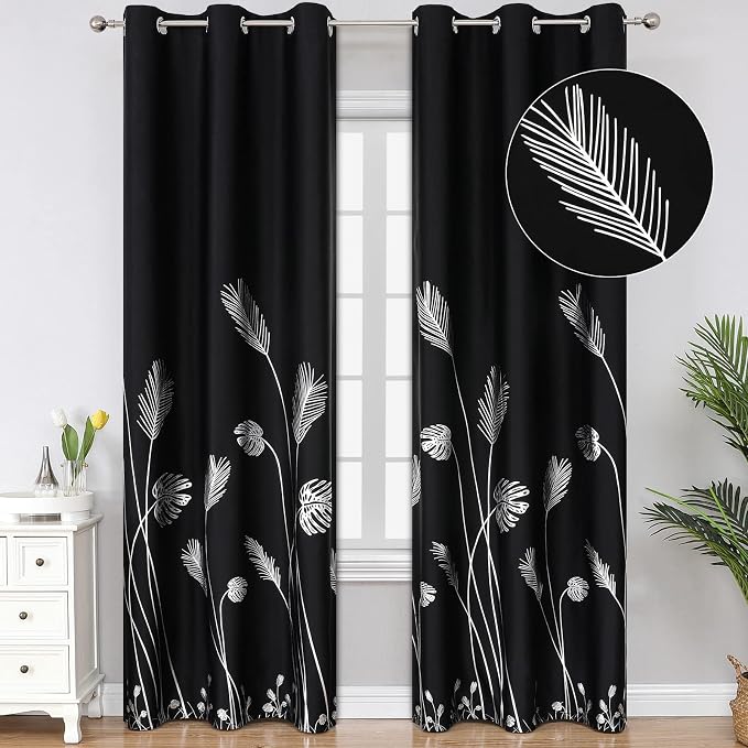 Black Blackout Curtains 84 Inch Long Light Blocking Curtains by ESTELARTEXTILER