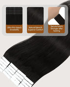 VINBAO Invisible Hair Extensions Tape in Invisi Edge, Off Black 45g 20pcs 16in Injected Tape in Extensions Human Hair Hand-Tied Pro Quality Seamless 16inch #1B