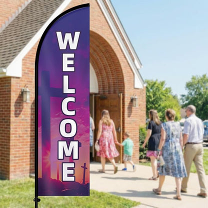1PC Double Sided Church Welcome Feather Flag - Image 3