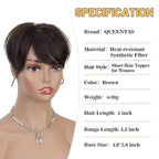 QUEENTAS Brown Short Hair Toppers for Women with Thinning Hair 360°3D Cover with 3 Clips Hair Pieces Wispy Bangs 4.6"*3.6" Coverage(Dark Brown/#2)