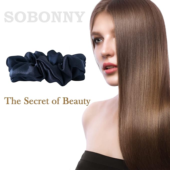 Silk Hair Scrunchie, 100% Mulberry Silk, Navy Blue, No Damage for Frizz Prevention, Sleep Scrunchie for Women-1pcs