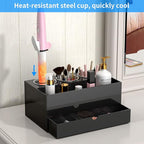 NIUBEE Hair Tool Organizer, Black Acrylic Hair Dryer and Styling Organizer with Drawer, Bathroom Countertop Blow Dryer Holder, Vanity Caddy Storage Stand for Accessories, Makeup, Toiletries