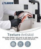 LANON Food Safe Disposable Nitrile Gloves, Latex-Free, Powder-Free, Silicone-Free, Textured Fingertips, Cooking, Black，X-Large