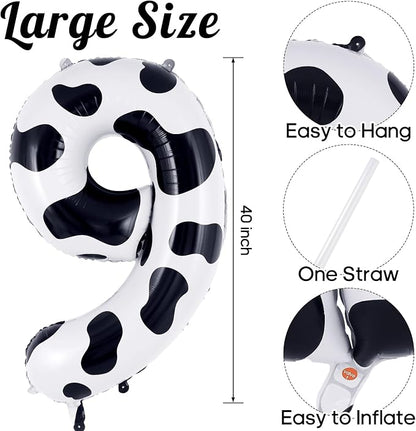 Cow Print Number 9 Balloon, Large 40 Inch Cow Number Birthday Balloons - Image 3