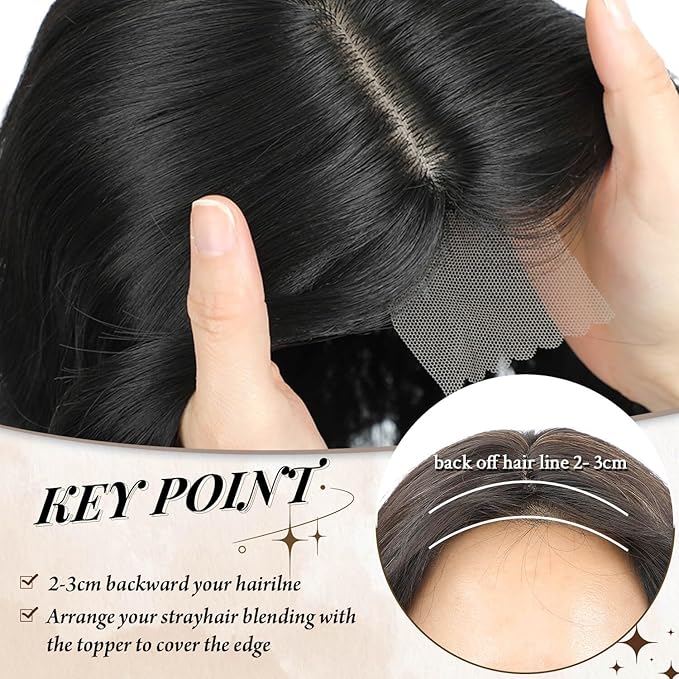 MORICHY Hair Toppers for Women Clip in Hair Topper with Bangs 20inch Black Long Wavy Curly Synthetic HairPieces for Women