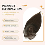 YAMI Hair Toppers for Women Real Human Hair Topper with Bangs Skin Scalp Hairpieces for Women with Thinning Hair Cover Hairloss (Medium Brown,15inch)