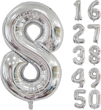 40 inch Silver Number Balloon Giant Foil Helium Balloons Silver Number 8 Balloon by Yeodong