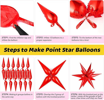 72 Pcs Pink Red Rose Gold Star Balloons, Big 26 Inch Explosion Foil Cone - Image 7