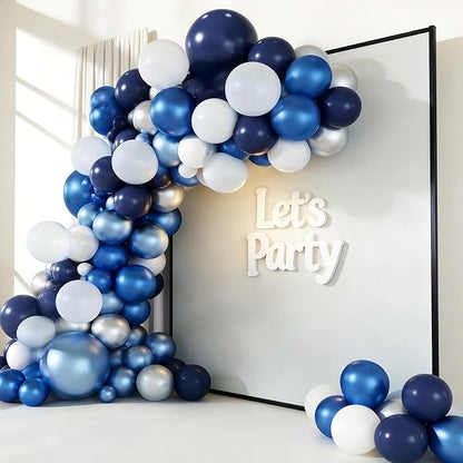 Blue White Silver Balloon Garland Arch Kit, 143 Pieces Navy Light Metallic Blue - Image 4