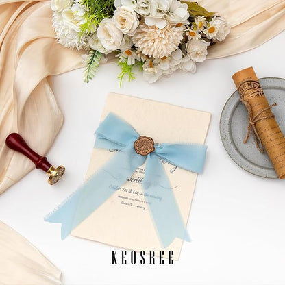 KEOSREE Baby Blue Dusty Blue Chiffon Ribbon Set 1.5" x21Yd | Handmade Frayed - Image 3