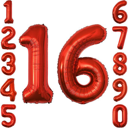 Red Number 16 Balloon 40 Inch, Foil Numeral by Unknown