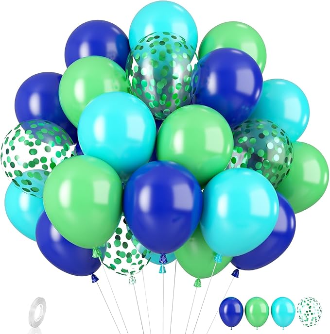 Blue and Green Balloons, Confetti Latex Balloons by FunHot