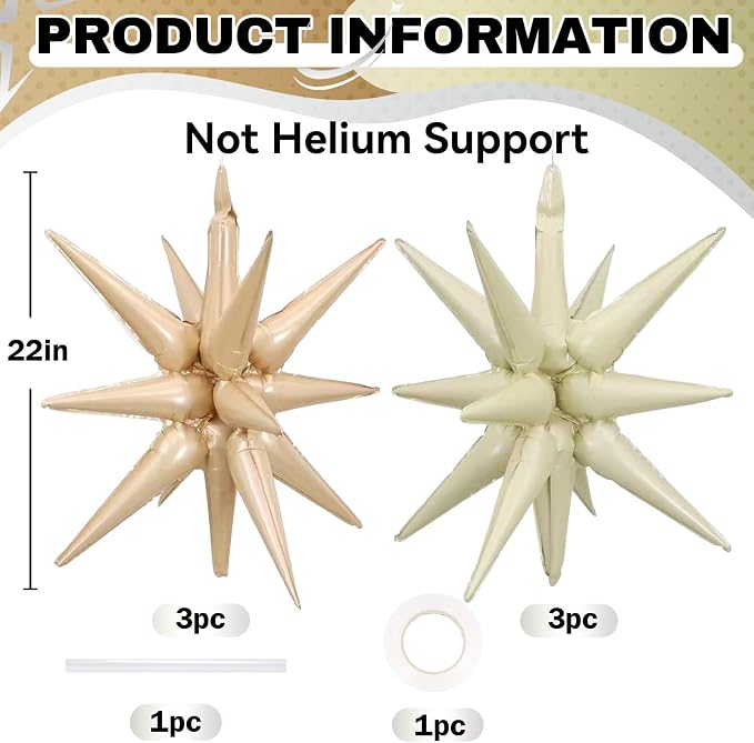 HILAVO 6PCS Star Balloons, 22Inch Large Cream Caramel Star Balloon Foil - Image 2