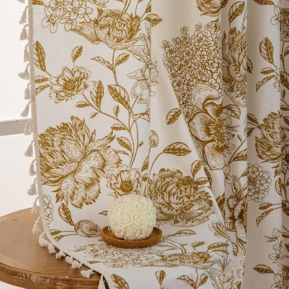 Vintage Tan Floral Curtains - Image 8