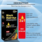 Black Hair Color Shampoo for Gray Coverage - New Upgrade 3-in-1 Herbal Long-Lasting Formula for Women & Men