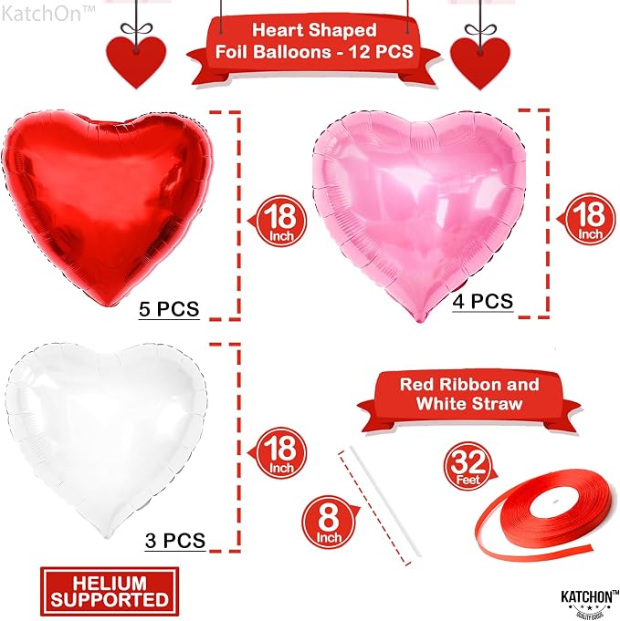 KatchOn Heart Balloons Decorations 18 Inch, Valentines Day Decorations - Image 2