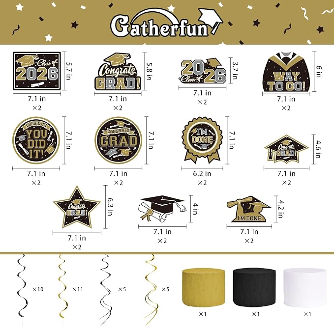 Black and Gold Themed 2026 Graduation Decorations Set - Image 3