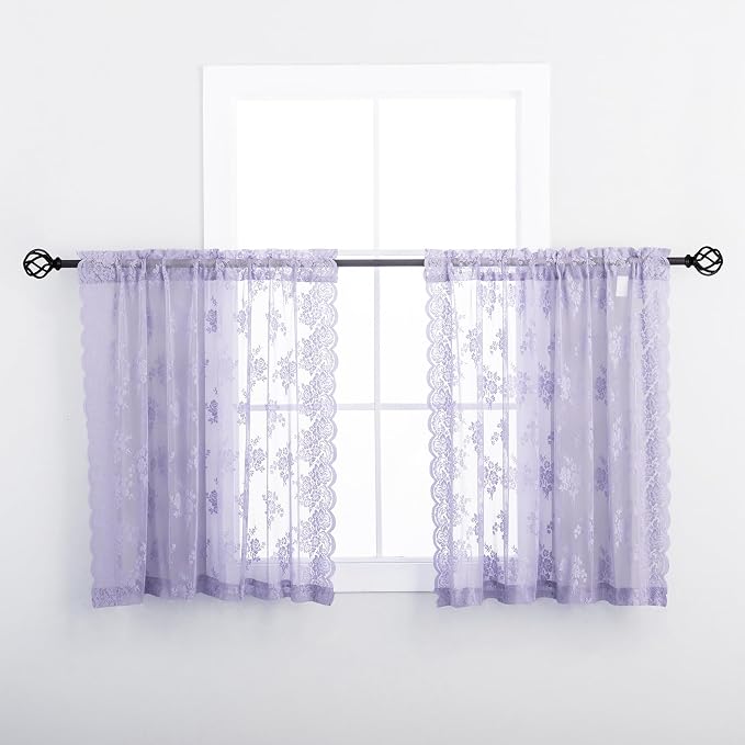 Kotile Light Purple Sheer Lace Curtains - Image 8