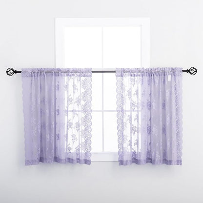 Kotile Light Purple Sheer Lace Curtains - Image 8
