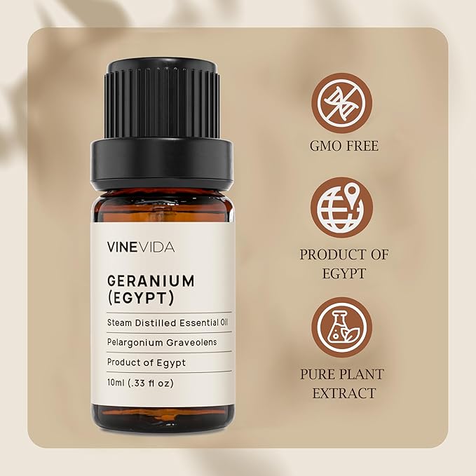 VINEVIDA Geranium Essential Oil - Egypt Scent - 10 mL - DIY Candle & Soap Making