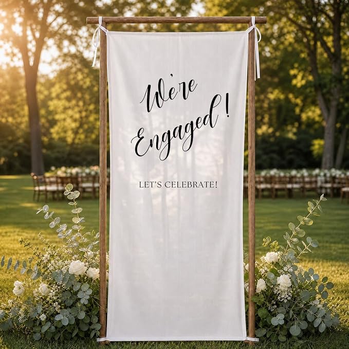 We’re Engaged Banner 73 x 30 Inch, Polyester Engagement Party Sign - Image 5