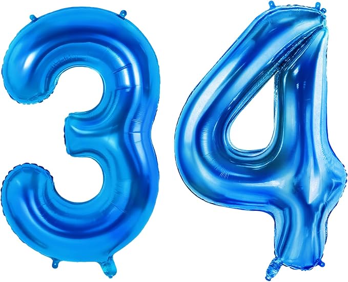 Number 34 Balloons for 34th Birthday Party Decorations, 0-100 Large No.34 by Joycard