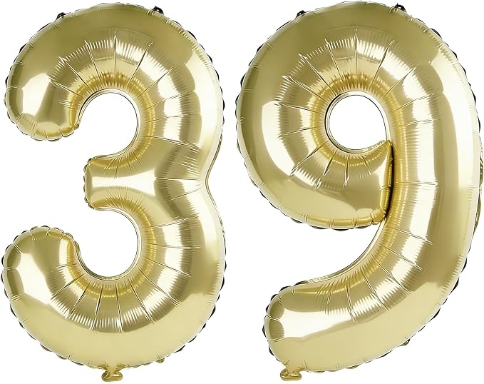 40 Inch Number 39 Balloons for 39th Birthday Party Decorations, 0-100 Champagne by FOBELEC