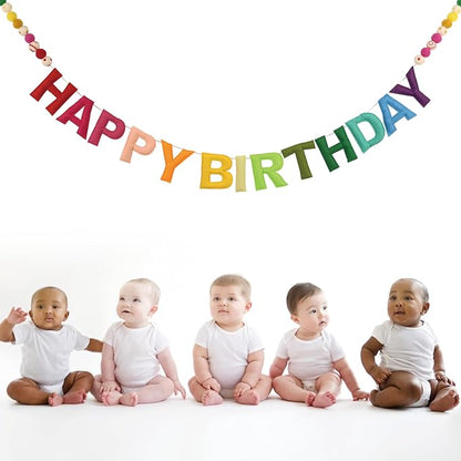 Pre-Strung 3D Felt Happy Birthday Banner, Rainbow Birthday Decoration | Reusable - Image 4