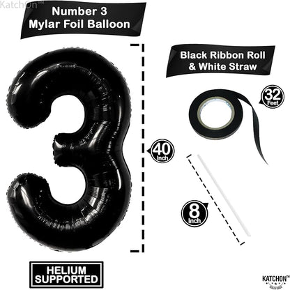 KatchOn Black Number 3 Balloon 40 Inch, 3rd Birthday Decorations - Image 4