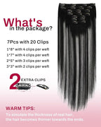 Moresoo Clip in Hair Extensions Remy Double Weft Human Hair Clip in Extensions Straight Balayage Hair Extensions for Women Ombre Black Mixed with Silver Grey 7pcs 135g 18inch