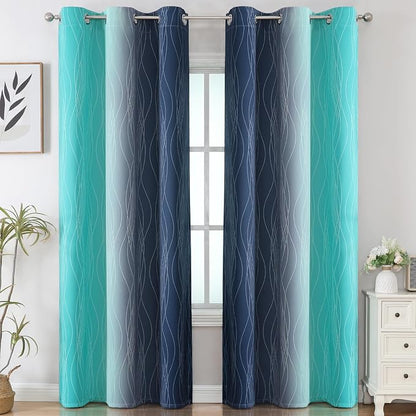 Navy Blue and Teal Ombre Blackout Curtains - Image 2