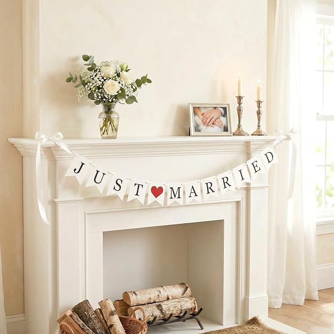 Vintage Just Married Banner Wedding Bunting Photo Booth Props Signs Garland - Image 8