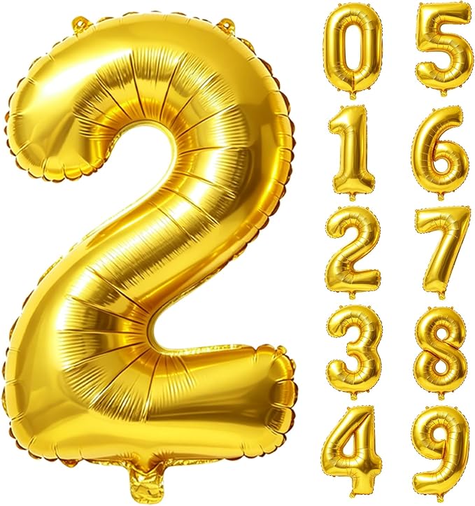 40 Inch Number 2 Balloons for 2nd Birthday Party Decorations, 0-100 Gold Large by FOBELEC