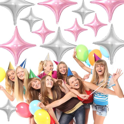 Pink Silver Star Balloons, 26Inch and 10Inch Pink Silver Quadrangle Helium - Image 5