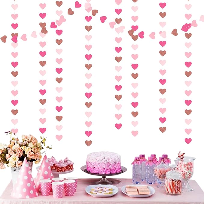 Light-Pink Rose-Gold Valentines Party-Decorations Heart-Garland - 52ft Red - Image 4