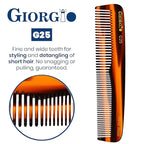 Giorgio G25 FineTooth and WideTooth Pocket Comb - Hair Styling Comb for Men and Women, Handmade Beard Combs for Men, Barber Combs, for Grooming,Saw Cut and Polished (Tortoiseshell)