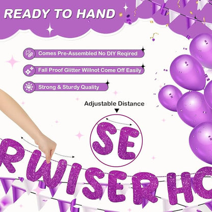 Fulmoon Set of 3 Pre Strung Older Wiser Hotter Glitter Banner Funny Birthday - Image 2