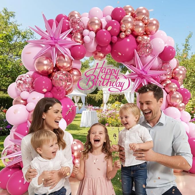 147pcs Pink Balloons Arch Kit, Hot Pink Rose Gold Balloons Shades of Pink - Image 7