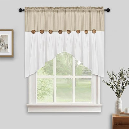 Farmhouse Swag Curtain, Boho Cotton Linen Valance Curtain, Rustic Button Window - Image 2