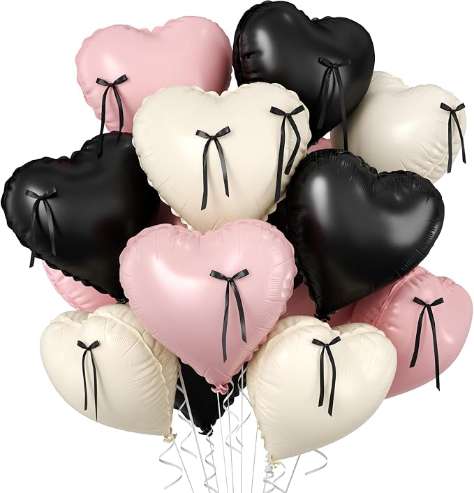 Pink and Black Heart Balloons, 18 Inch Pink Sand White Foil Balloons by BIAPIAN