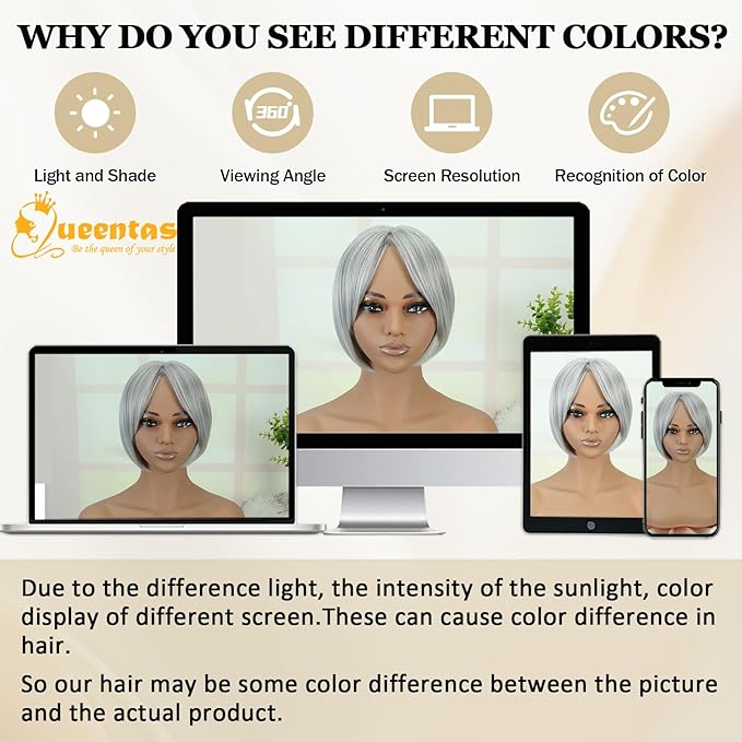 QUEENTAS Grey Hair Topper for Women with Thinning Hair Pieces 6"*6"Large Coverage 360°3D Cover Silver Synthetic Short Bob with 5 Clips in Wiglets(Gray)