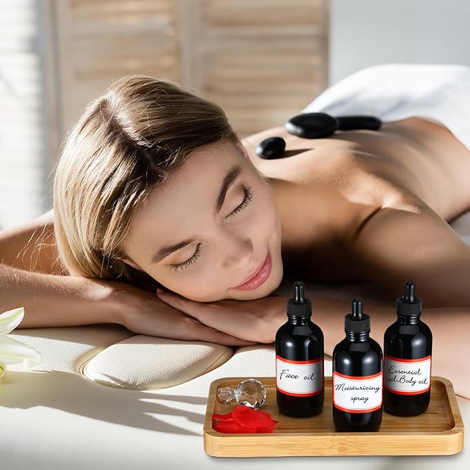 Dandat 50 Pack 4 oz Glass Dropper Bottles Leakproof 120 ml Glass Tincture Bottles with Eye Droppers, 4 Funnels, 54 Labels for Essential Oil Perfumes Hair Oil(Black)