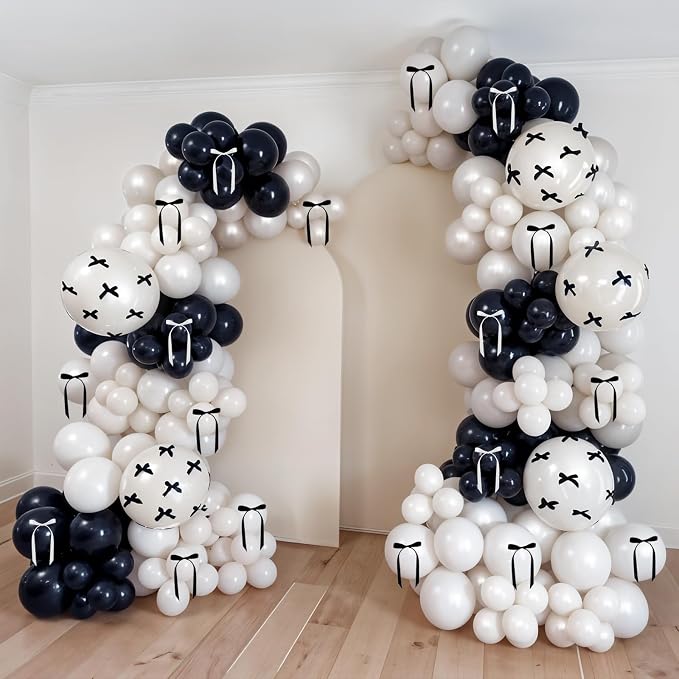 Black and White Bow Balloons 60pcs, Pearl White Black Balloons - Image 3