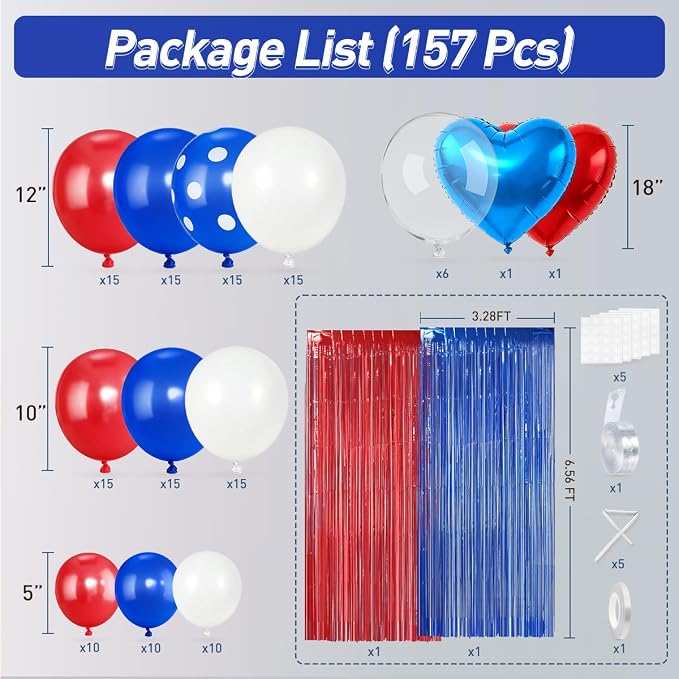 157Pcs Red White and Blue Balloons Garland Arch Kit - Image 2