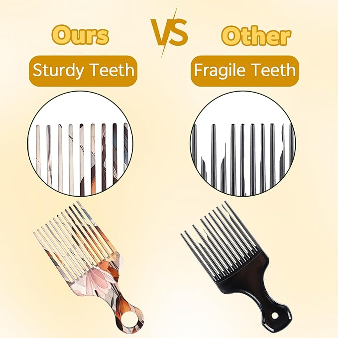 2 Pcs Afro Pick Comb for Natural Curly Hair,Portable Styling Hair Pick for Travel,Anti-Static,Cute Afro Comb for Women Men and Girls(Orange-T11)