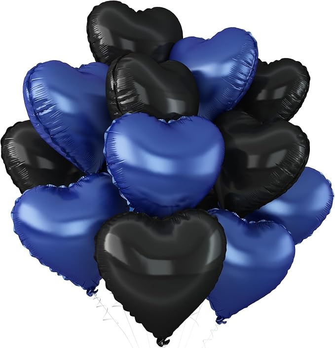 Black Blue Heart Balloons, 18Inch Black Helium Balloon by Adorely