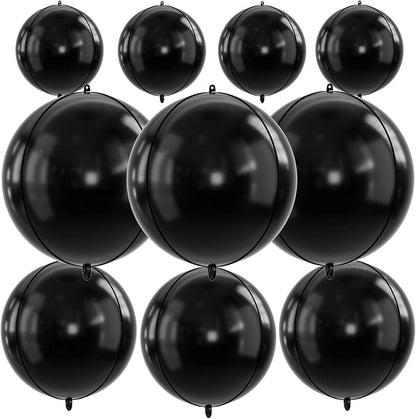 10Pcs Black Round Foil Balloons, Metallic Black Foil Baloon by FunHot