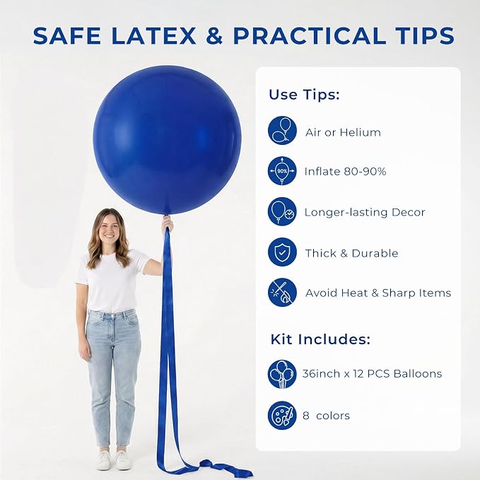 LovesTown 12PCS Giant Latex Balloons, Jumbo Party Balloons 36 Inch - Image 7