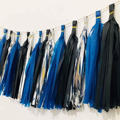 We Moment Black Navy Blue and Silvery Tissue Paper Tassels Party Tassel Garland - Image 3