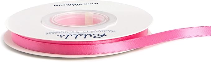 Ribbli Double Faced Hot Pink Satin Ribbon, 1/4” x Continuous 25 Yards, Use by Ribbli